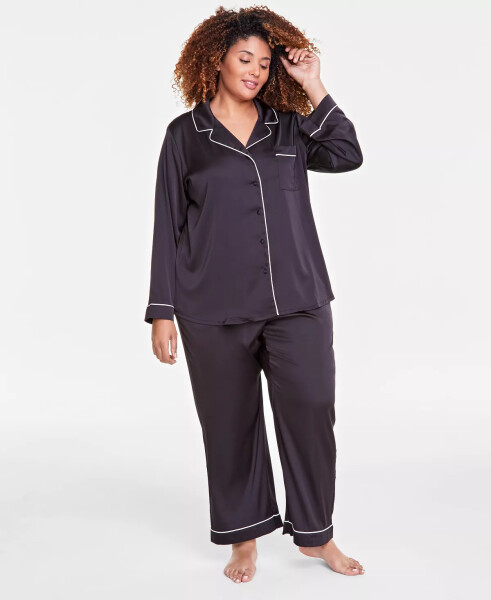 Plus Size Satin Pajama Set, Created for Modazone Deep Black - 1