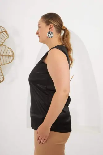 Plus Size Satin Tank Top Black - 3