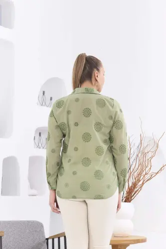 Plus Size Sea Green Shirt with Crochet Lace Detail - 5