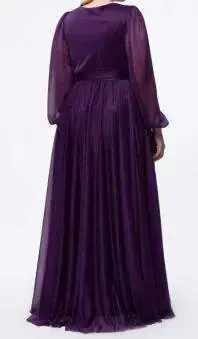 Plus Size Self-Glitter Long Sleeve Self-Glitter KL3047 Purple Evening Dress - 4
