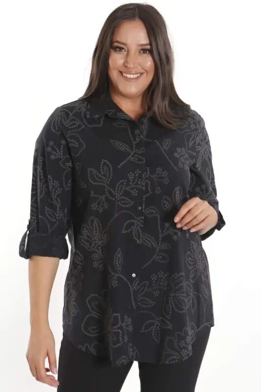 Plus Size Self-Patterned Black Shirt - 1