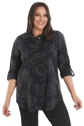 Plus Size Self-Patterned Black Shirt - 3
