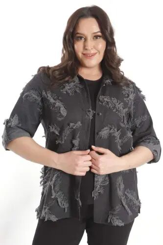 Plus Size Self-Patterned Black Shirt - 5