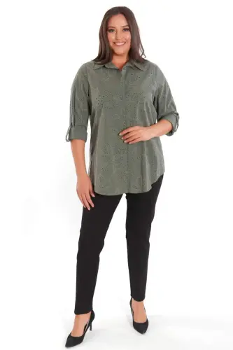 Plus Size Self-Patterned Green Shirt - 5