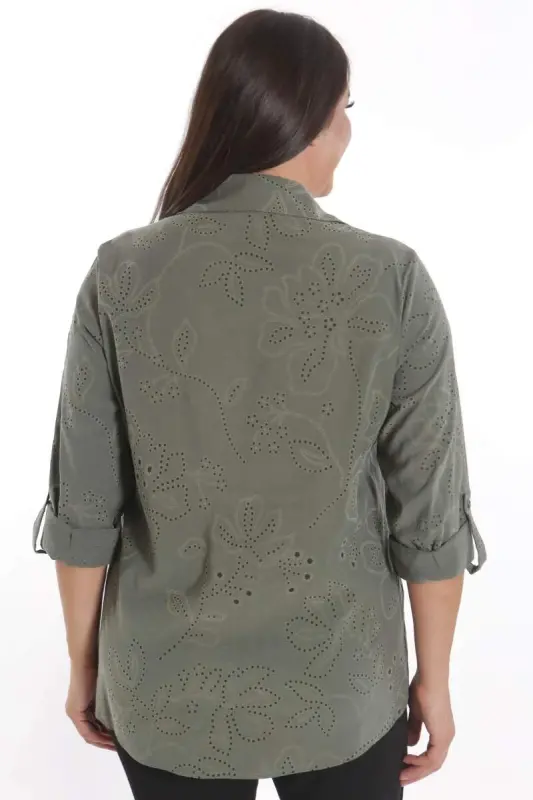 Plus Size Self-Patterned Green Shirt - 6