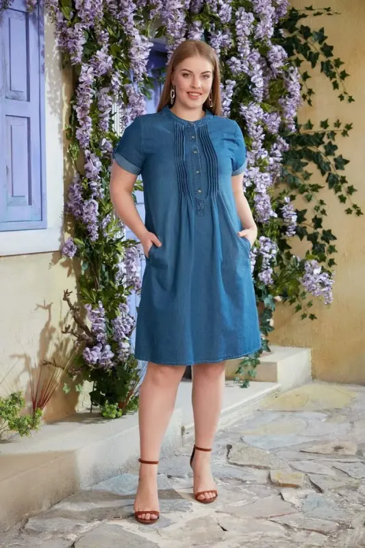 Plus Size Sensual Dress Blue - BÜYÜKBEDENIZ