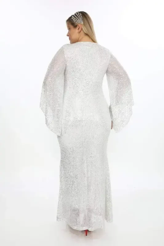 Plus Size Sequin Beaded Sparkle Prom Dress KL3100 Silver - 4