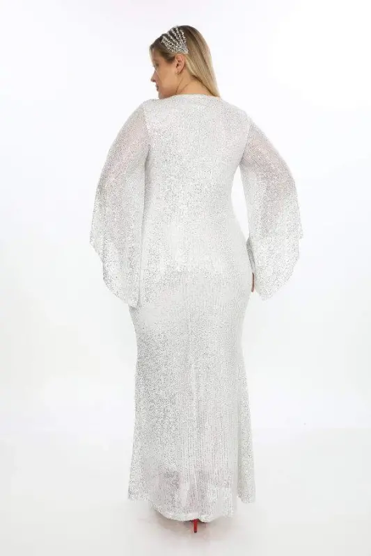 Plus Size Sequin Beaded Sparkle Prom Dress KL3100 Silver - 4