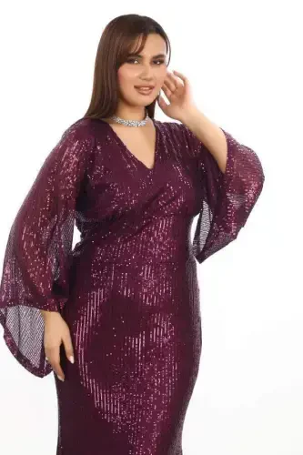 Plus Size Sequin Beading Glitter Formal Dress KL3100 Purple - 1