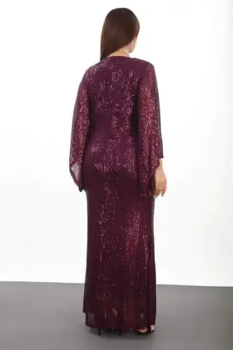 Plus Size Sequin Beading Glitter Formal Dress KL3100 Purple - 3