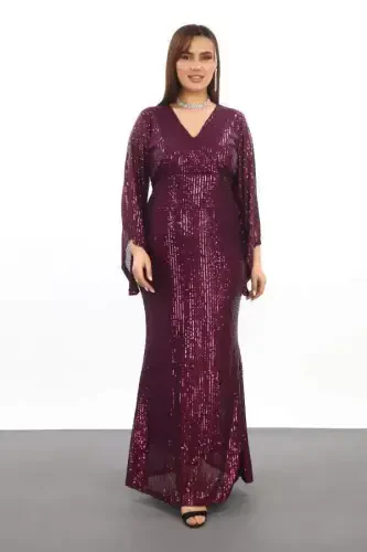 Plus Size Sequin Beading Glitter Formal Dress KL3100 Purple - 4