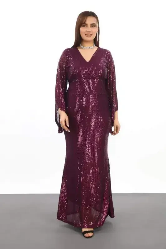 Plus Size Sequin Beading Glitter Formal Dress KL3100 Purple - 4