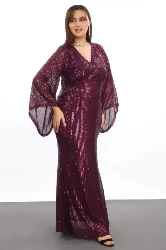 Plus Size Sequin Beading Glitter Formal Dress KL3100 Purple - 6
