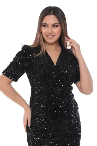 Plus Size Sequin Blazer Dress GLS6301 - Black - 1