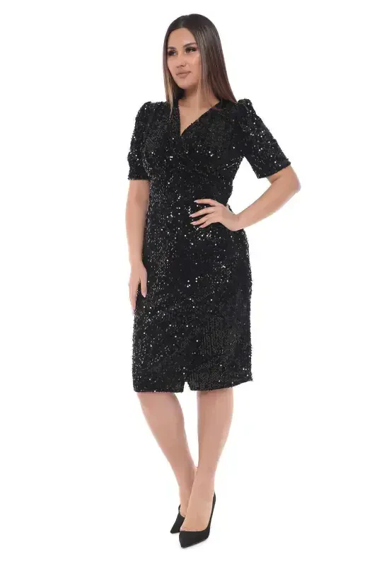 Plus Size Sequin Blazer Dress GLS6301 - Black - 2