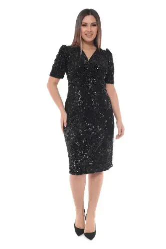 Plus Size Sequin Blazer Dress GLS6301 - Black - 3