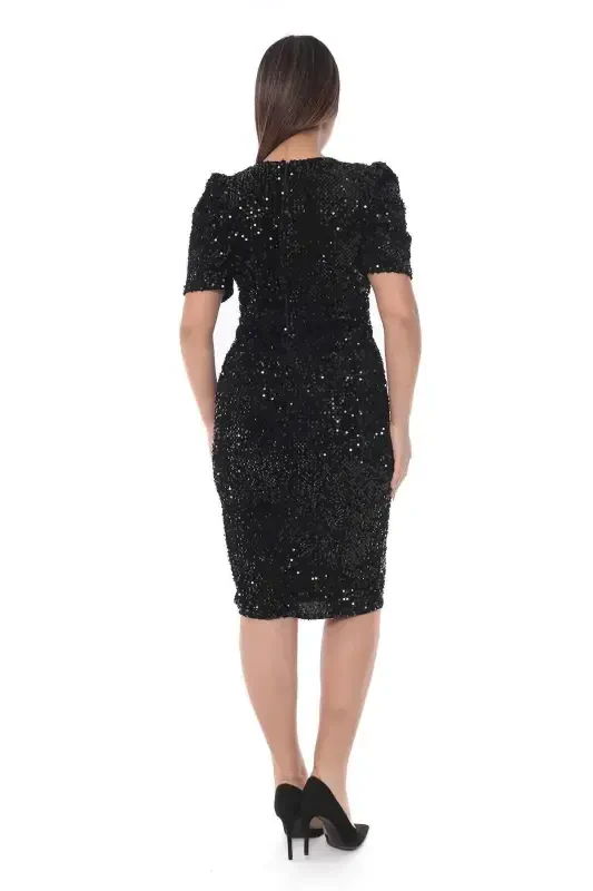 Plus Size Sequin Blazer Dress GLS6301 - Black - 4
