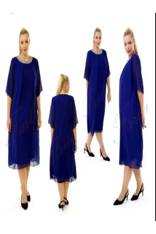 Plus Size Sequin Collar 4/3 Sleeve Chiffon Dress 9005 - 2