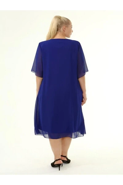 Plus Size Sequin Collar 4/3 Sleeve Chiffon Dress 9005 - 3
