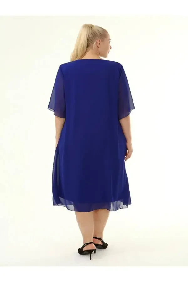 Plus Size Sequin Collar 4/3 Sleeve Chiffon Dress 9005 - 3