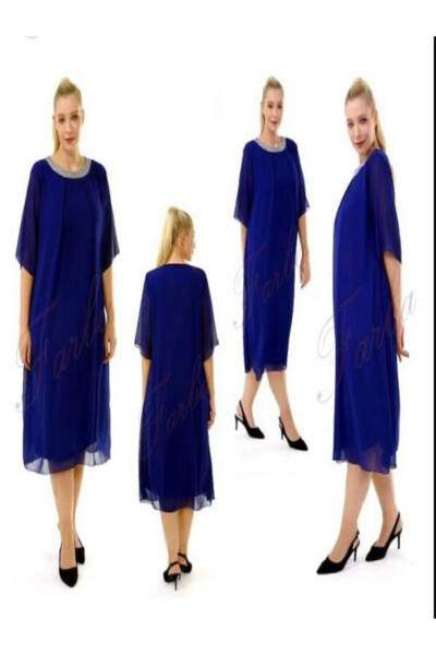 Plus Size Sequin Collar 4/3 Sleeve Chiffon Dress 9005 - FARBA (1)