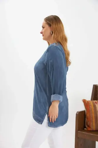 Plus Size Sequin Detail Blouse Indigo - 4