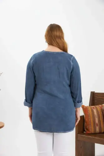 Plus Size Sequin Detail Blouse Indigo - 5