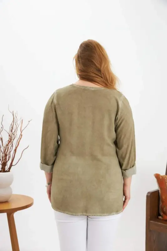 Plus Size Sequin Detail Blouse Khaki - 6