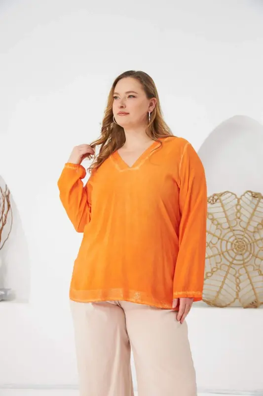 Plus Size Sequin Detail Blouse Orange - 1