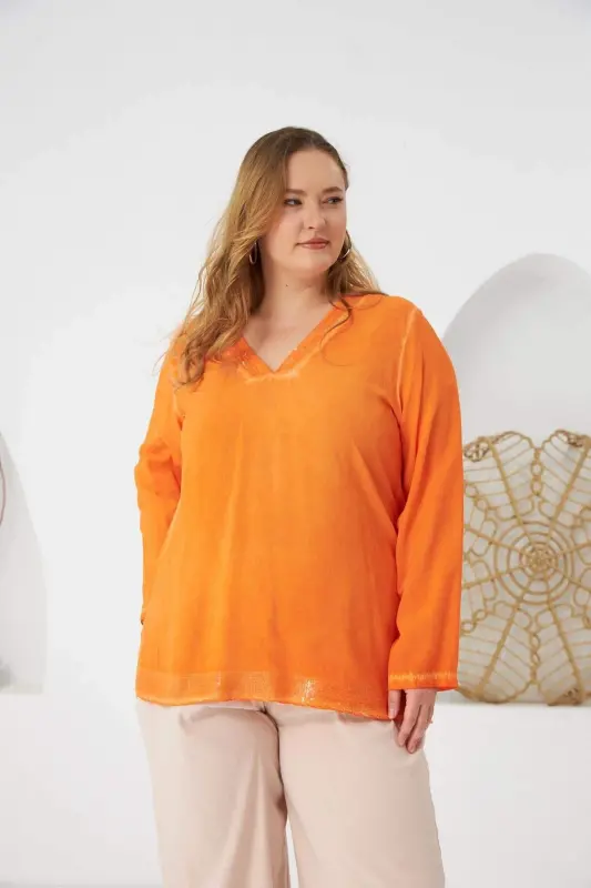Plus Size Sequin Detail Blouse Orange - 2