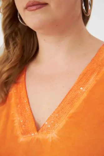 Plus Size Sequin Detail Blouse Orange - 3