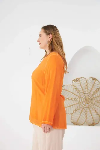Plus Size Sequin Detail Blouse Orange - 4