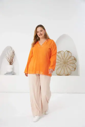 Plus Size Sequin Detail Blouse Orange - 6