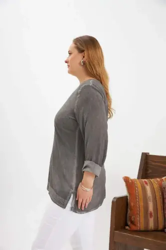 Plus Size Sequin Detail Blouse Smoke Gray - 4