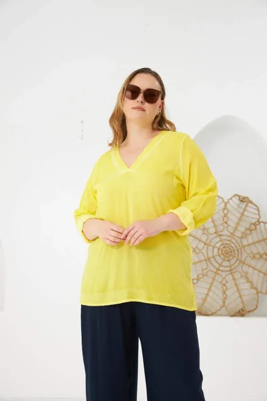 Plus Size Sequin Detail Blouse Yellow - 1