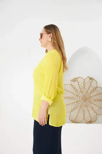 Plus Size Sequin Detail Blouse Yellow - 3
