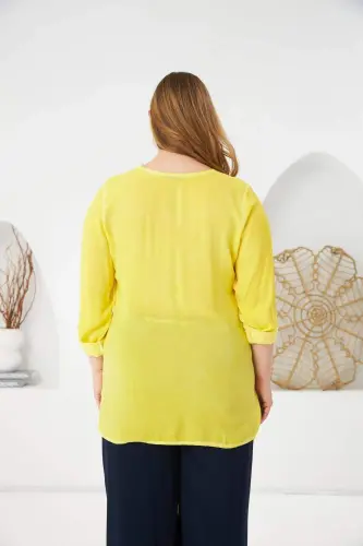 Plus Size Sequin Detail Blouse Yellow - 5