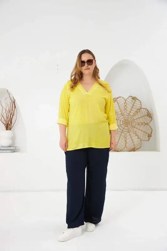 Plus Size Sequin Detail Blouse Yellow - 6