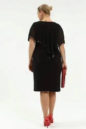 Plus Size Sequin Detail Short Evening Dress KL8022K Black - 2