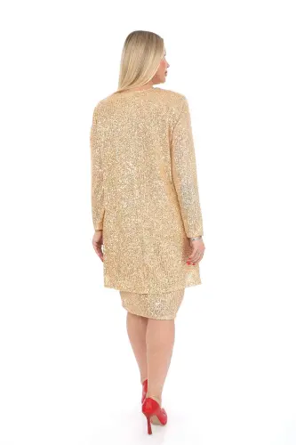 Plus Size Sequin Dress Shirt Skirt 3 Piece Set Golden Yellow GLS5346gold - 1