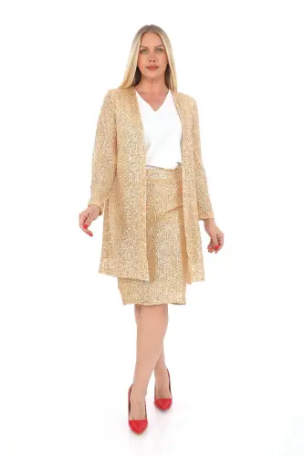 Plus Size Sequin Dress Shirt Skirt 3 Piece Set Golden Yellow GLS5346gold - 2