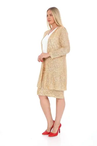 Plus Size Sequin Dress Shirt Skirt 3 Piece Set Golden Yellow GLS5346gold - 4