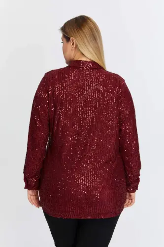 Plus Size Sequin Embellished Shirt Burgundy - 5