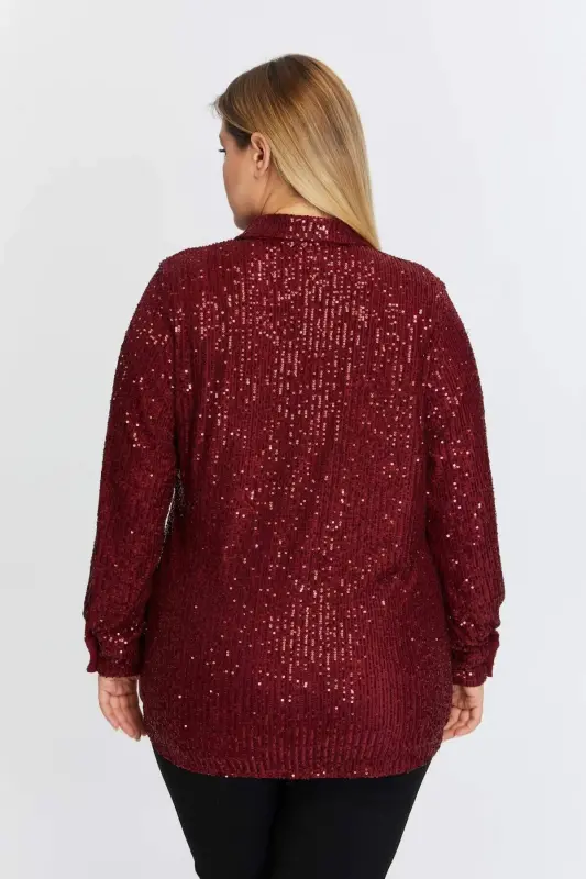 Plus Size Sequin Embellished Shirt Burgundy - 5