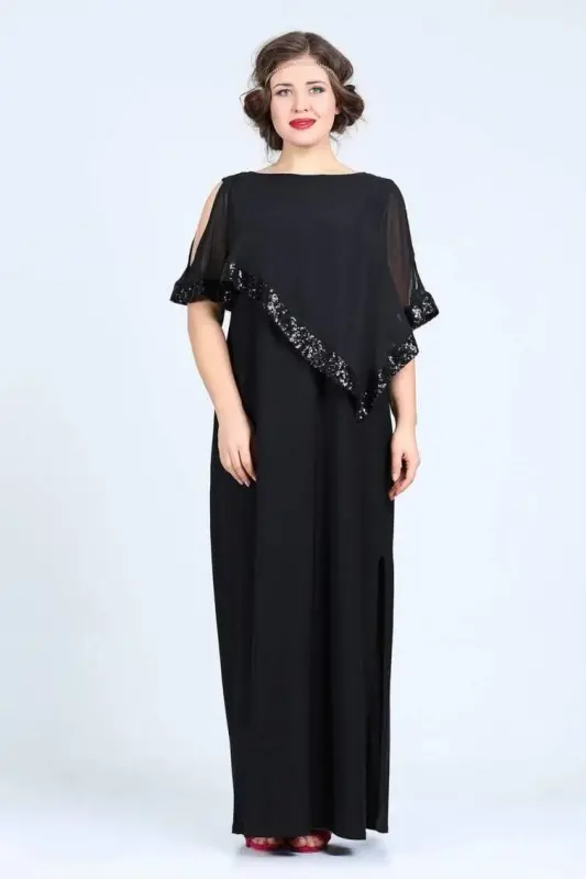 Plus Size Sequin Long Evening Dress KL8022U Black - 2