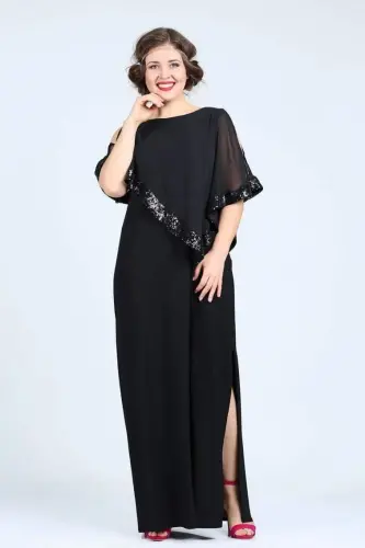 Plus Size Sequin Long Evening Dress KL8022U Black - 3