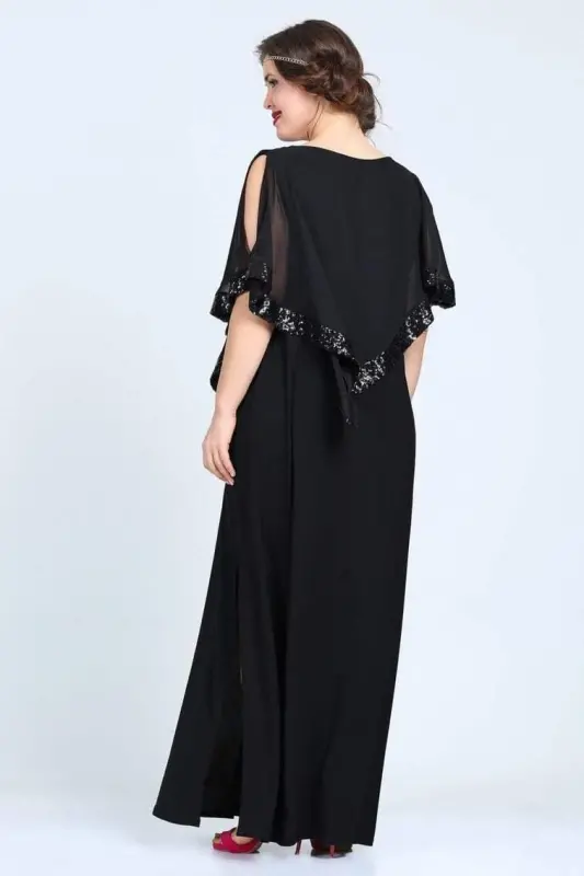 Plus Size Sequin Long Evening Dress KL8022U Black - 7