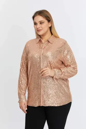 Plus Size Sequin Shirt Bronze - BÜYÜKBEDENIZ (1)