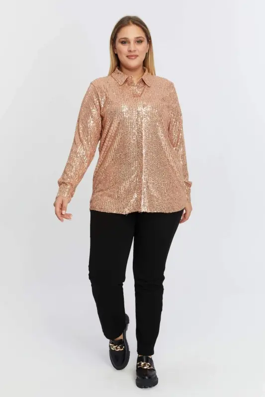 Plus Size Sequin Shirt Bronze - 4