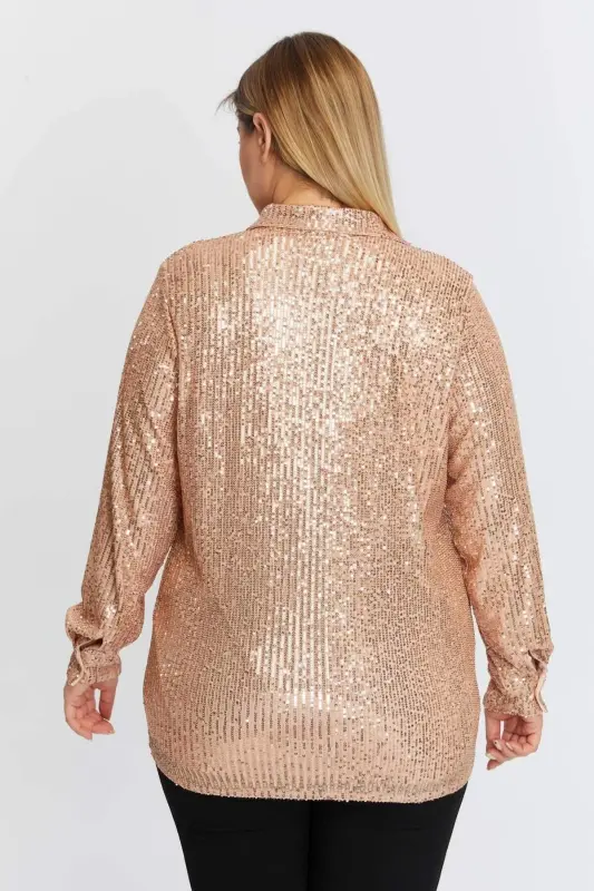 Plus Size Sequin Shirt Bronze - 5